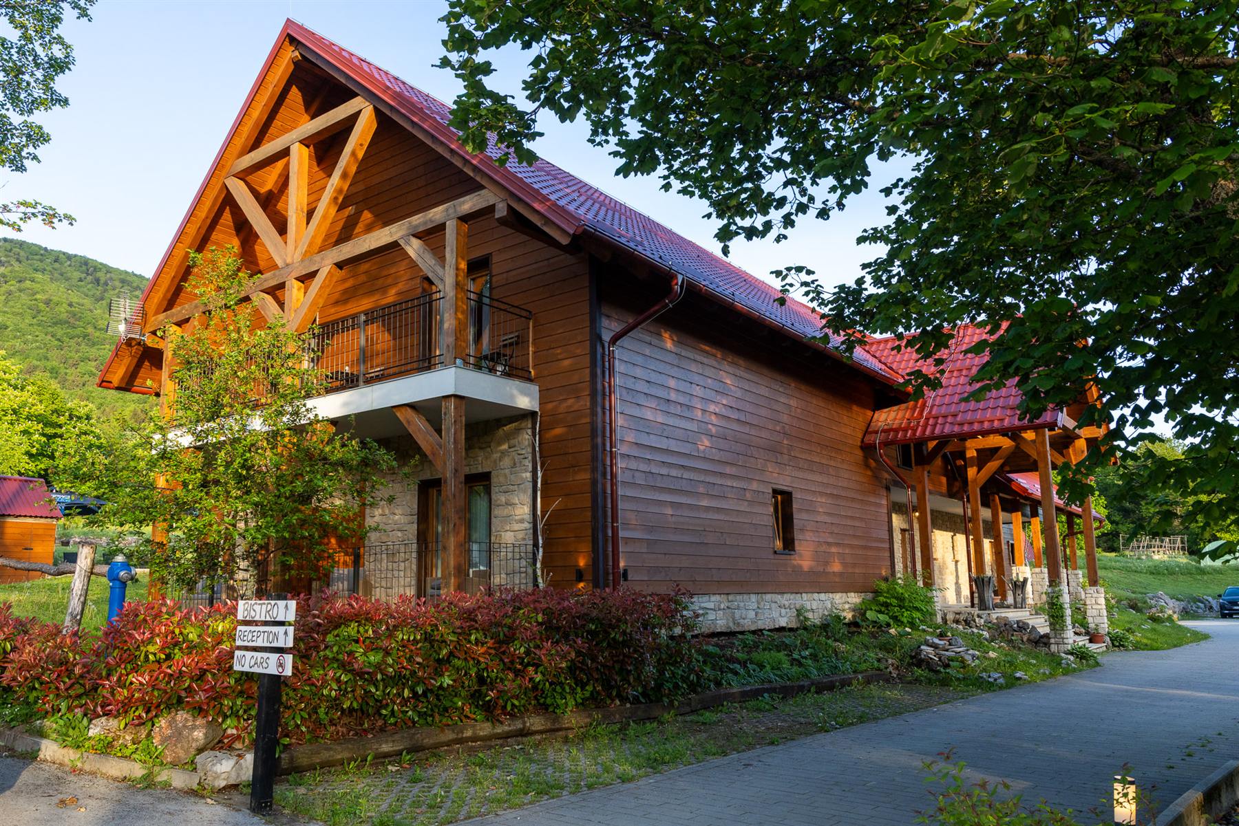 Mrzlin Grad lodge in golden evening light